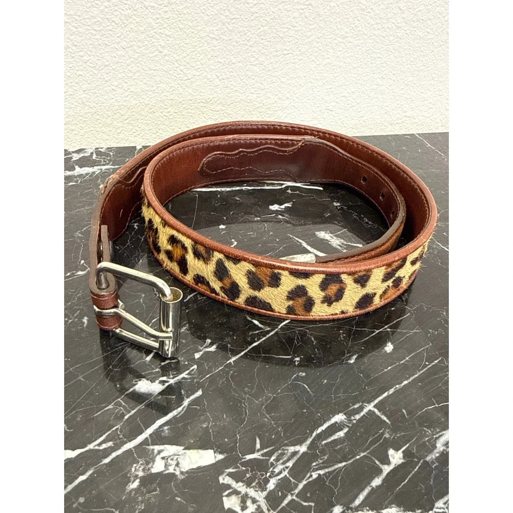 Brighton Out West Womens Leopard Calf Hair Leather Belt Brown 30 49107